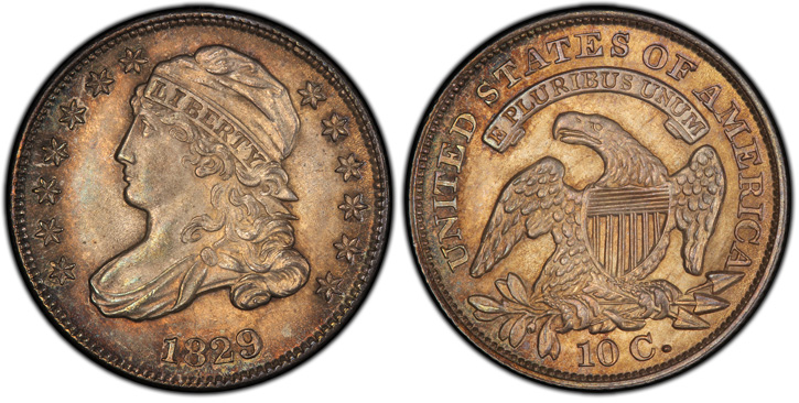 1829 Capped Bust Dime. JR-12. Medium 10C. MS-66 (PCGS).